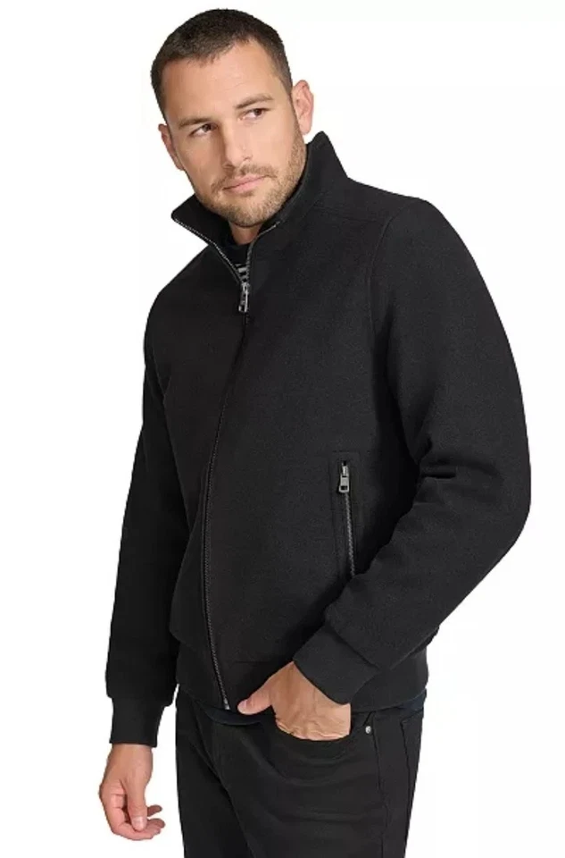 Calvin Klein Men's Wool Bomber Jacket With Knit Trim, Black, S - Image 2 of 4