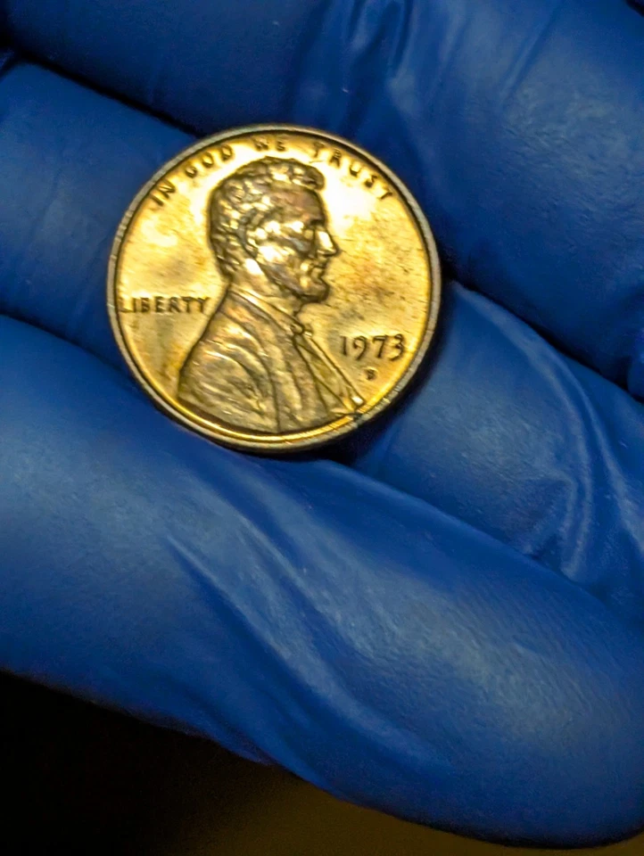 Moneda roja 1973 D roja tapa Strike-thru error doble golpe Lincoln Memorial Penny Foto 3 de 4