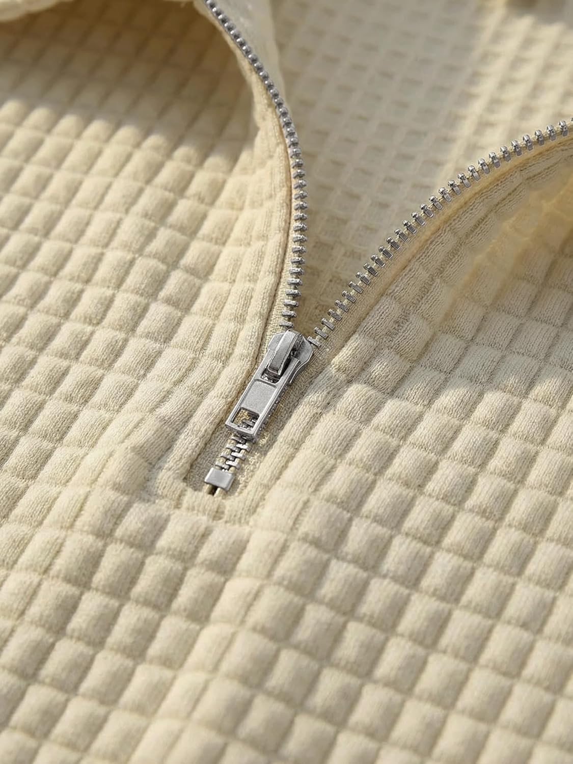 Men's Waffle Knit Outfit Half Zip Polo Shirt and Shorts Textured image 3