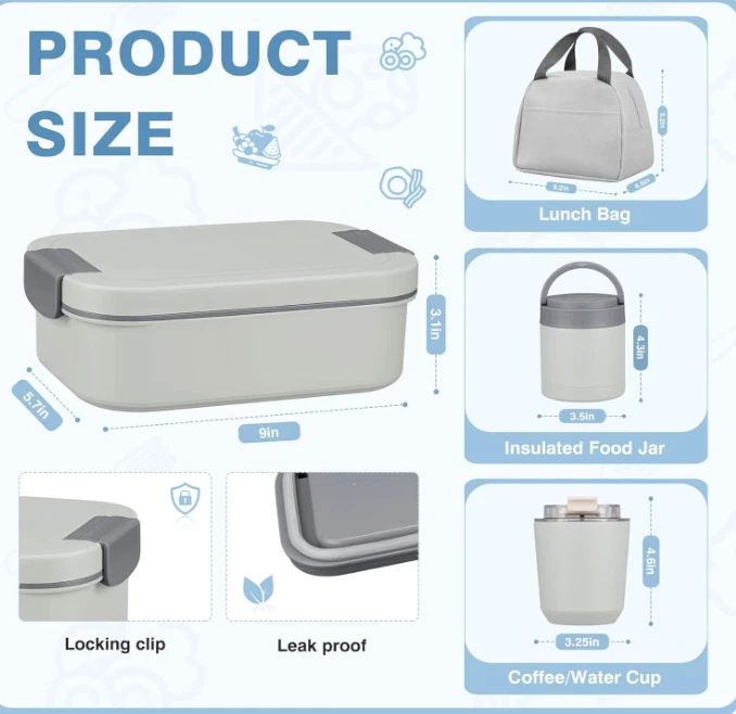 Bento Lunch Box Set with 10.5oz Soup Thermo Food Jar, Stainless Steel Leak