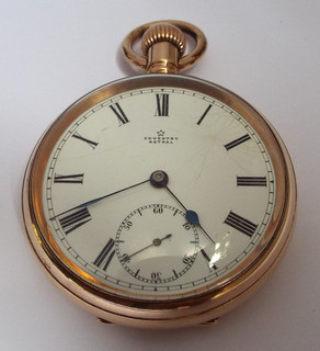 HERMOSO RELOJ BOLSILLO INGLÉS ANTIGUO EN BUEN ESTADO DE FUNCIONAMIENTO c1910 oro laminado relleno