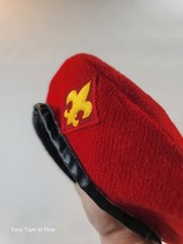 Vintage 1960s - 1970s Boy Scout Red Wool Beret  SMALL Hat Beanie Cap