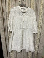 Marella White Eyelet Lace Dress US 12 | Empire Waist Button Front Italy EUC