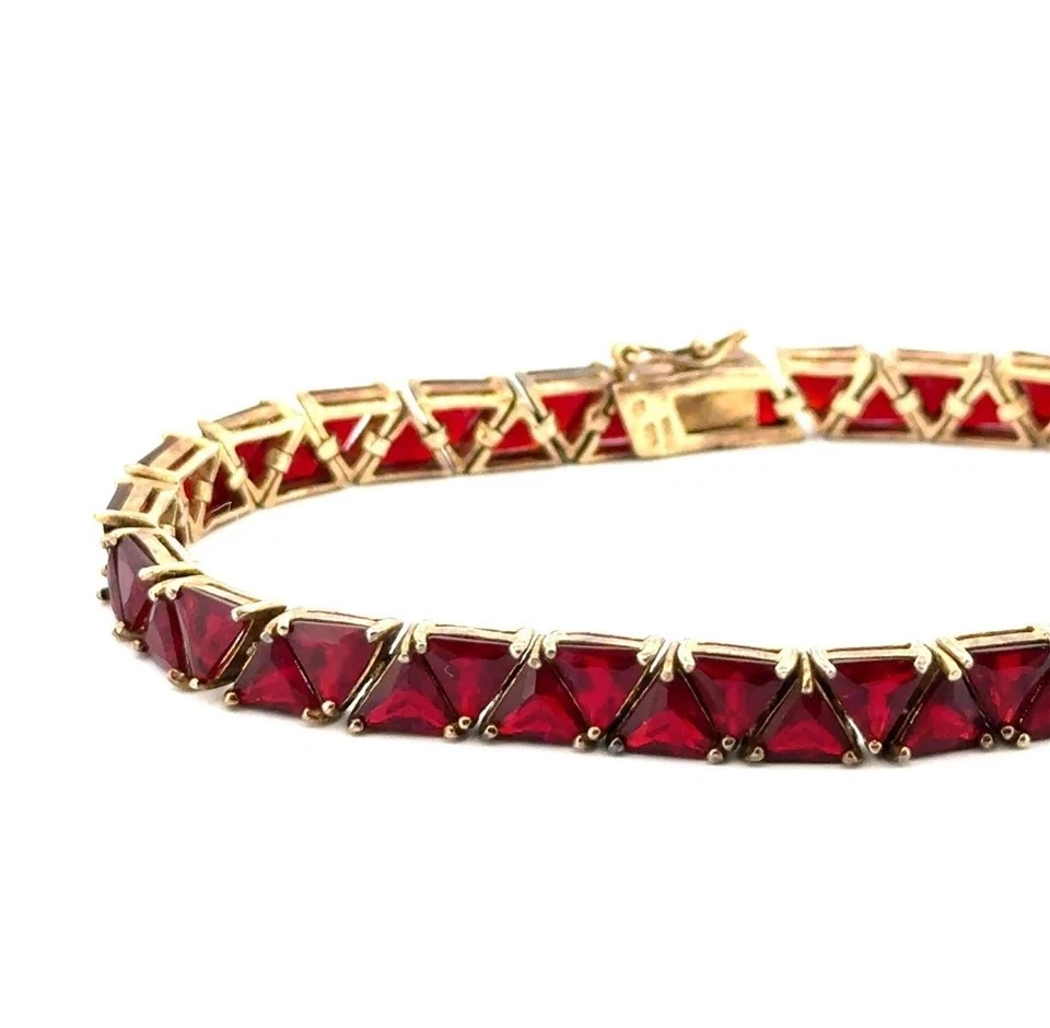12Ctw Trillon Cut Lab Created Garnet Tennis Bracelet 14k Yellow Gold Plated