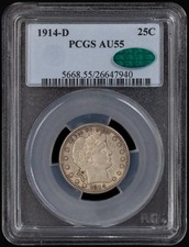 1914 D Barber Quarter PCGS AU-55 CAC