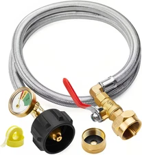 3 Feet Propane Refill Adapter Hose with Gauge and On/Off Control Valve, Stainles