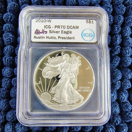 2010-W Proof American Silver Eagle - ICG PR 70 DCAM - Signed A. Hutto - ICG Pres