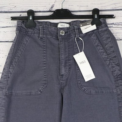 Marks & Spencer Utility Trousers Womens UK8 Grey Joggers Elastic Cuffed