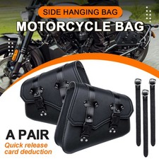 Black Leather Motorcycle Throw-Over Saddlebags with Bungee Net — listing 6
