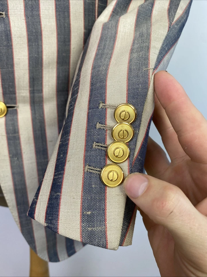 DUNHILL (38R) Silk Stripe Boating Rowing Henley Regatta Cricket Blazer Jacket - Image 3 of 4