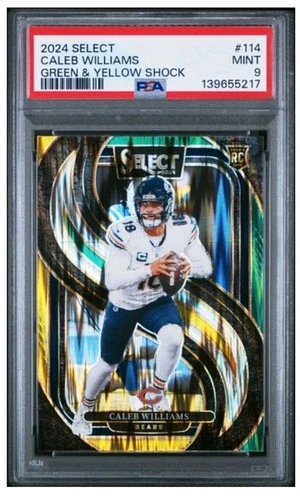 2024 Panini Select Caleb Williams Rookie (RC)Green-Yellow Shock Prizm #114 PSA 9