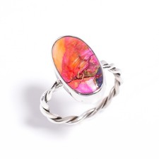 Pink Oyster Turquoise Ring 925 Sterling Silver Handmade Boho Rings Gift Jewelry