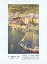 FOWEY A Schooner at Anchor by Joseph Southall - Vintage Print 1933