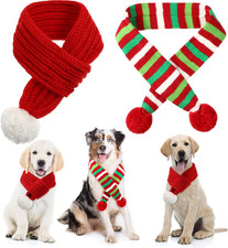 2 Pieces Christmas Dog Knitted Scarf Holiday Red, Red and Green Classic Style