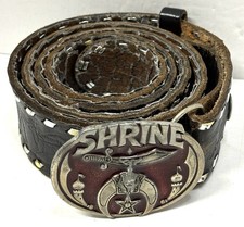Vintage C J Pewter Shriner Belt Buckle on Worn Leather Belt  Robert   38-40 