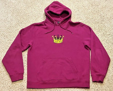 Stussy Magenta Crown Chenille Embroidered Fleece Hoodie Sweatshirt Sz Large EUC