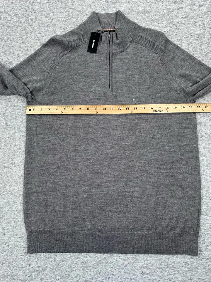 Express Sweater Mens Large Gray Merino Wool 1/4 Zip Pullover Long Sleeve NEW - Image 4 of 4