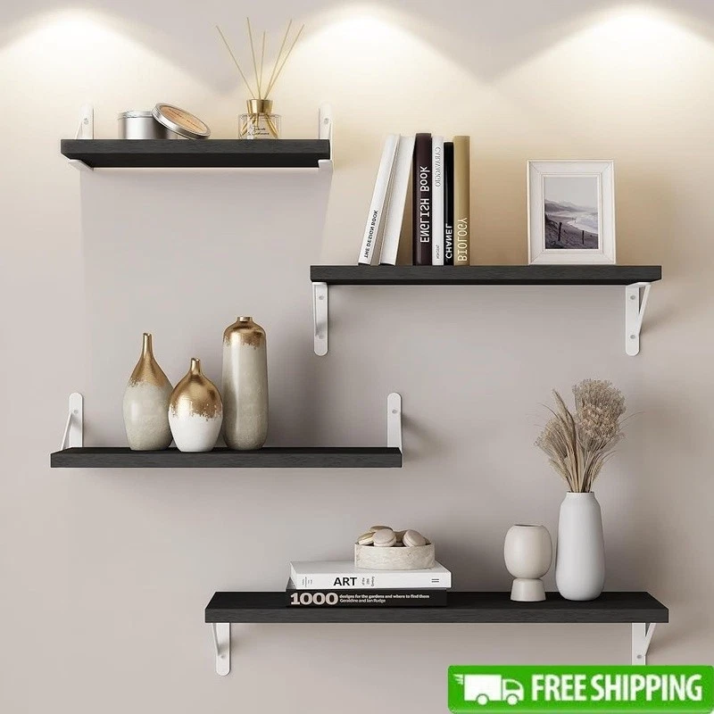 Floating Wall Shelves Rustic Space Saving Multi-Functional Storage Decor Set New