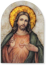 Christians Brands Catholic Sacred Heart of Jesus Arched Plaque, Wood 5" X 7"