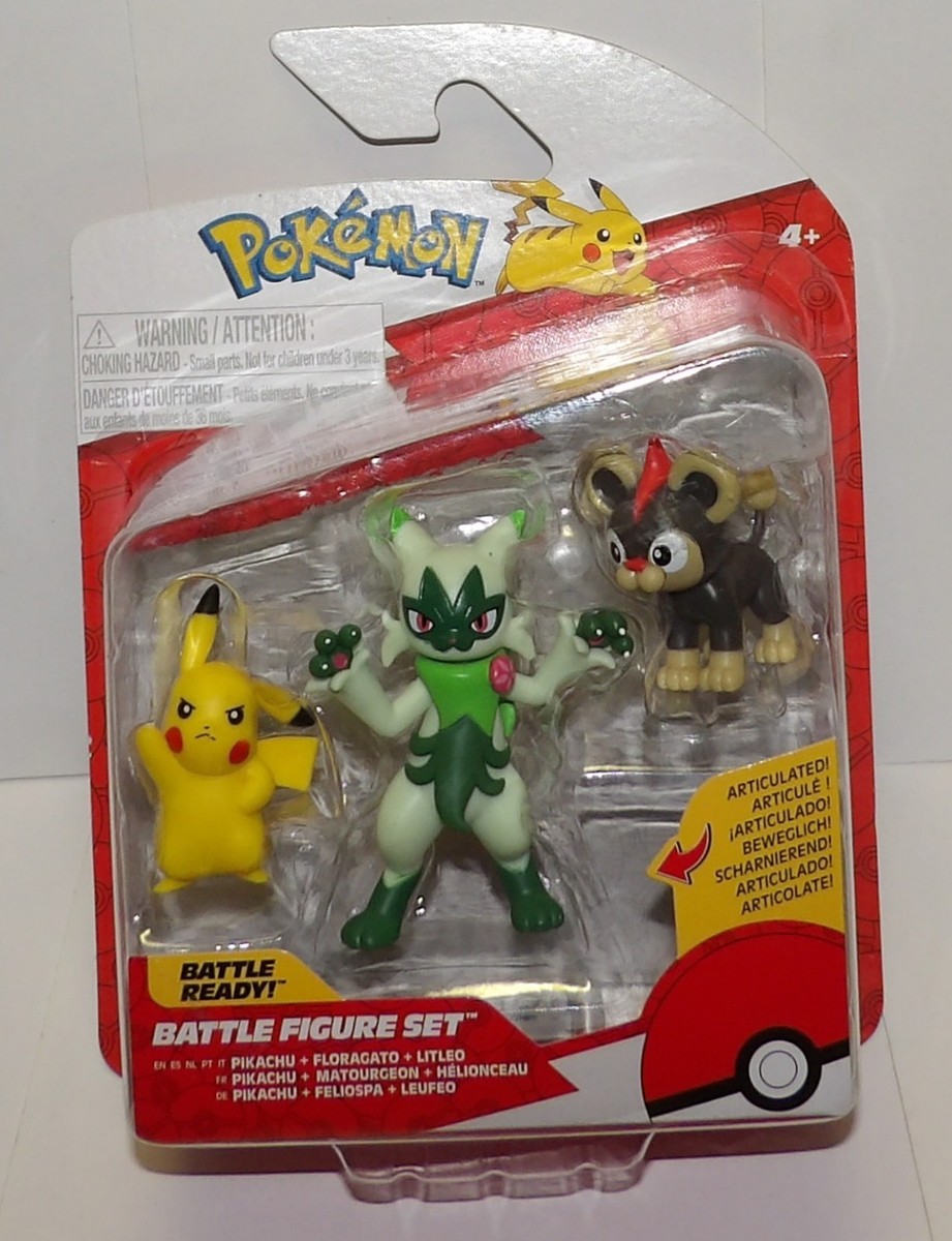 Pokemon Battle Figure Set ~ PIKACHU, FLORAGATO, LITLEO ~ Jazwares