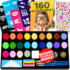 28 Color Face Painting Kit for Kids - Face Paint Kit Palette with 160Pc Accesso