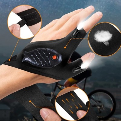 2X Handschuhe mit Licht für dunkle Orte LED-Taschenlampe Fingerlose#USB-Aufladun