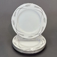 Jyoto Fine China Grace Salad Plates 7 5/8" Set of 4 Silver Wheat Mikasa