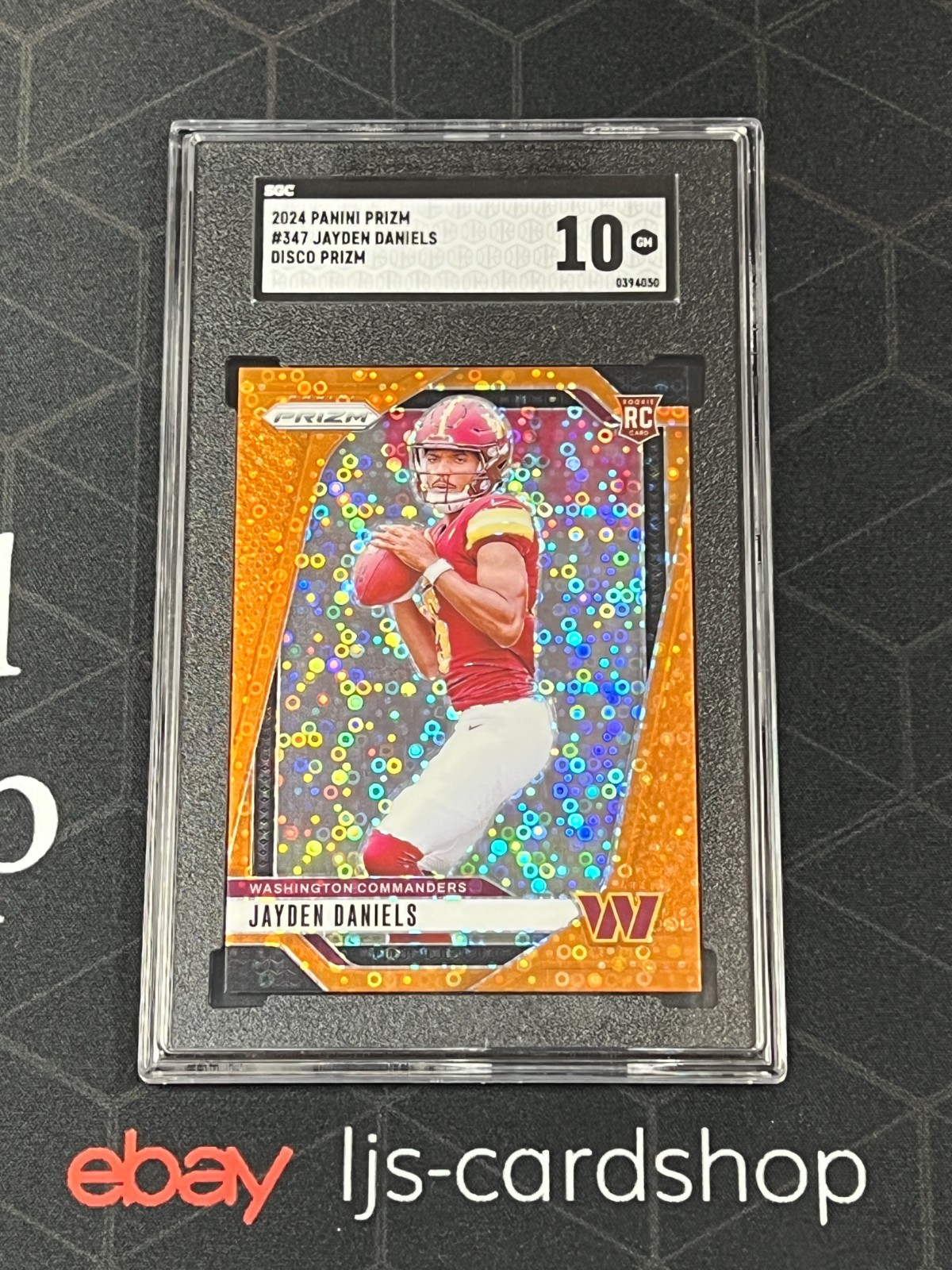 2024 Prizm Jayden Daniels RC #347 Orange Disco Prizm Rookie SGC 10 J1