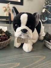 FAO Schwarz 12" French Bulldog Plush Black And White Stuffed Animal Dog