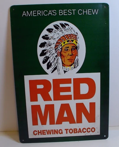 Red Man Chewing Tobacco Tin Sign 12x8 Vintage Style Bar Wall Decor
