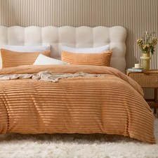 Jellymoni Plush Duvet Cover Set - Orange Striped Fluffy Comforter Cover