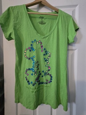 Disney World May Your Holidays Be Bright Mickey Green V-Neck T-Shirt Women's L