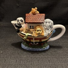 Vintage Noah's Ark Teapot New World Specialties Ceramic Animals 26