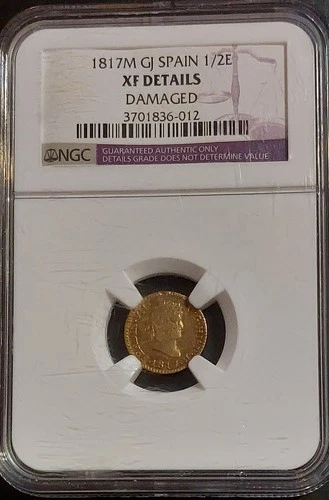 1817 M GJ SPAIN Gold Half 1/2 Escudo Popular Small Antique Coin NGC XF Details