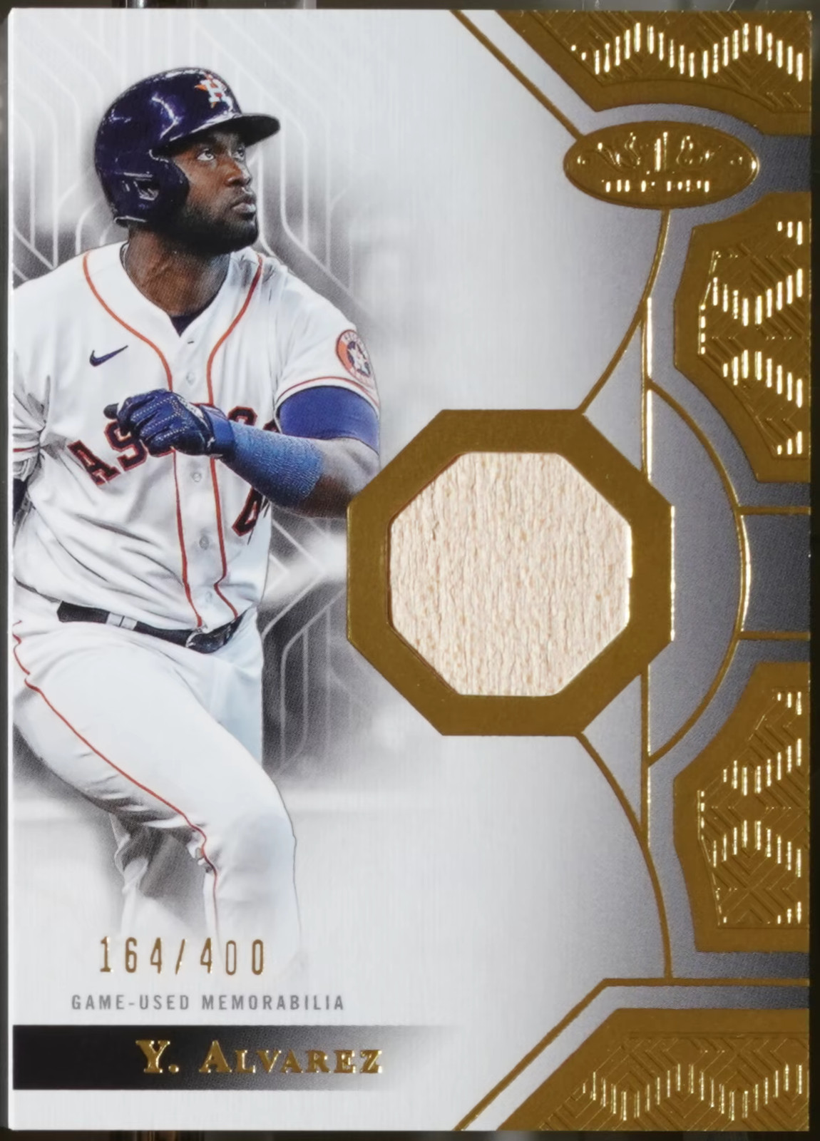 Yordan Alvarez #T1R-YA Baseball Cards 2023 Topps Tier One Relics Design B trading card — raw and PSA graded price guide
