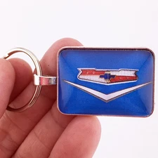 Vintage Chevrolet Bel Air Trunk Deck Lid Emblem Blue 1" x 1.25" Keychain
