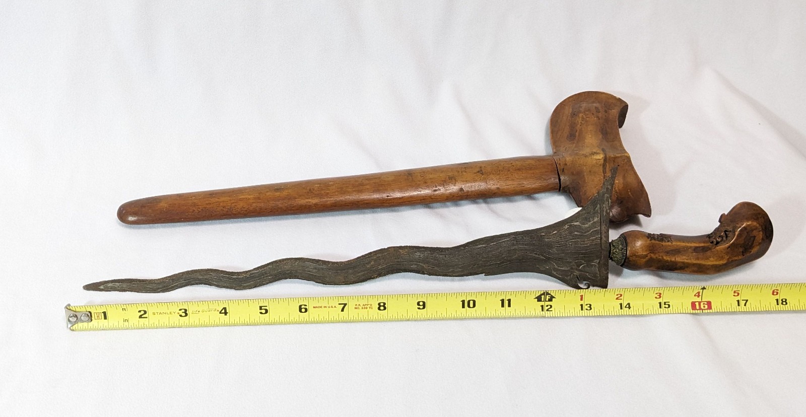 Vintage Indonesian Keris Kris Dagger Knife & Scabbard 14" Damascus Blade (2)