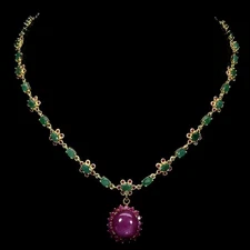 925 Sterling Silver Necklace Oval Ruby 16x14mm Emerald Gemstone Jewelry 18 Inch