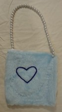 Girls Blue Fuzzy Purse Pearl Strap Heart