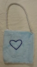Girls Blue Fuzzy Purse Pearl Strap Heart