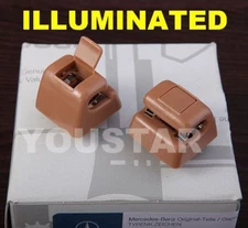 US STOCK X2 TAN Palomino Sun Visor illuminated Clip Mercedes W126 W124 W123 W201