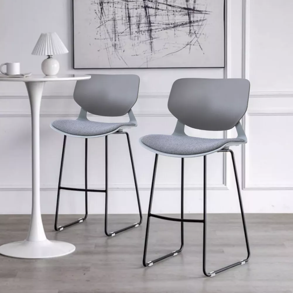 Set of 2 Modern Grey Counter Height Bar Stools Backrest Bar Chairs Home Office