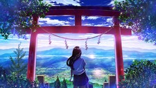 Landscape shrine high view summer plants trees mountains Custom Gaming Mat Desk