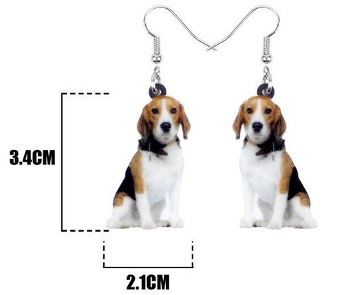 Beagle Dog Earrings -- Printed Acrylic Animal Dog Earrings -- Dangle, Hook Style - Picture 4 of 4