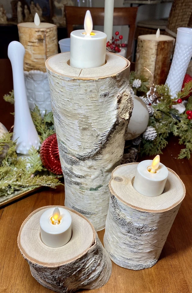 Candelabros de abedul (juego de 3), velas no incluidas boda Navidad Foto 2 de 4
