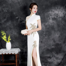 New Spring/summer Slim Fit Retro Evening Dress Long Split Cheongsam Gown