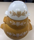 Vintage Retro Pyrex Gold Butterfly Cinderella 3 Mixing Bowls Nesting 441,442,444
