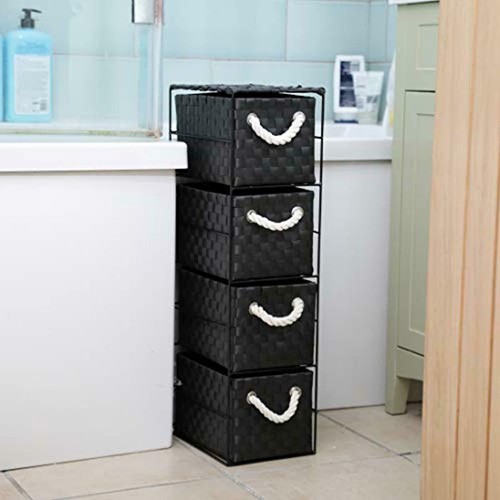 Bathroom Storage Unit Basket Drawers Woven 4 Draw Tower Slimline Arctic Black Bathroom Storage Unit Basket Drawers, Black Storage Drawers For Bathroom