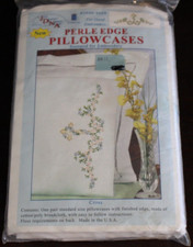 New Jack Dempsey Needle Art CROSS Perle Edge Pillowcases 1 Pair 1600-960R - BNIP