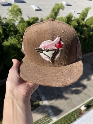 帽子 Pink leather cross brown cap 🔥CAPSULE Toronto Blue Jays 91 ASG Size 7 3/4 Brown Corduroy/ Pink